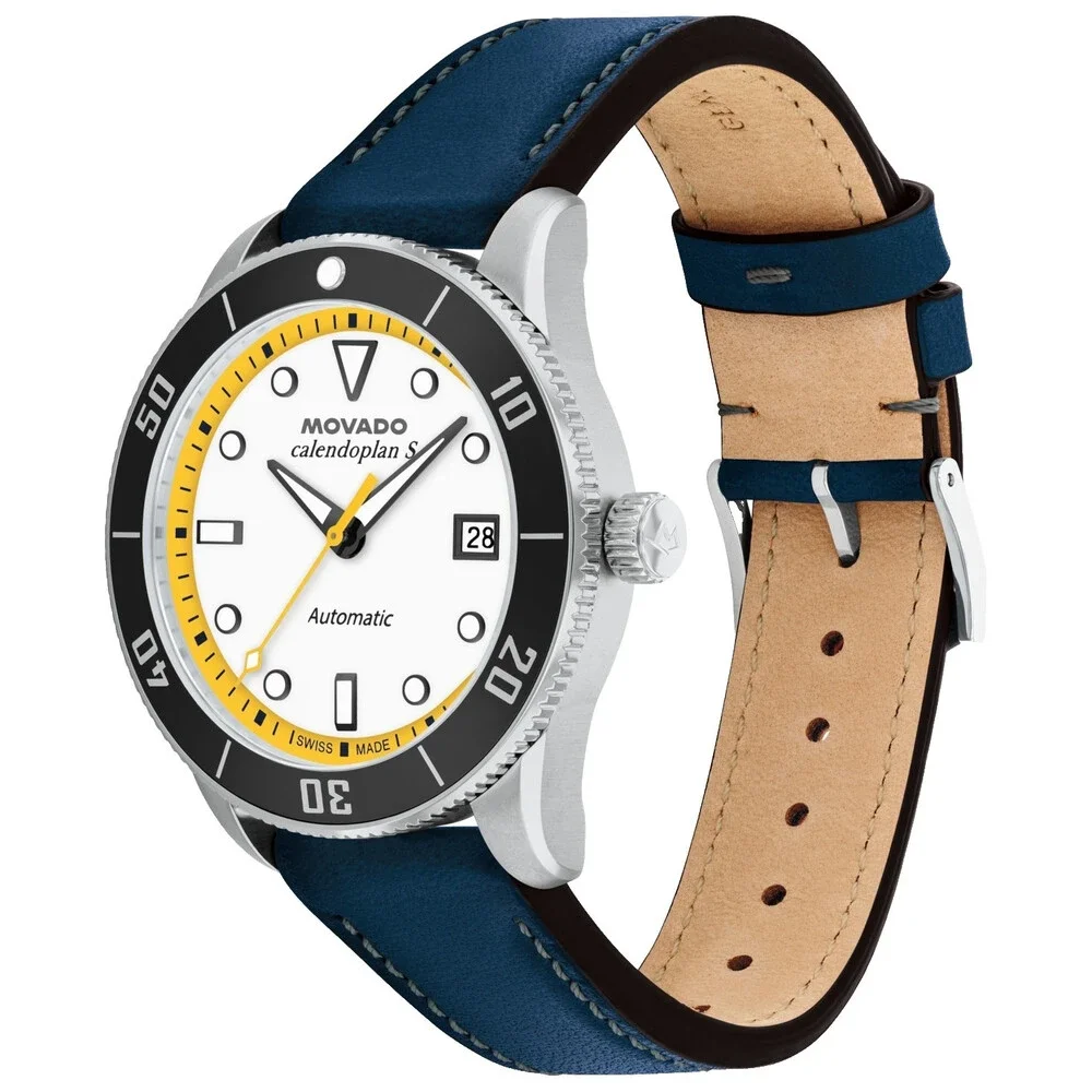 MOVADO HERITAGE AUTOMATIC 3650226 WHITE DIAL BLUE LEATHER STRAP 40MM MENS WATCH